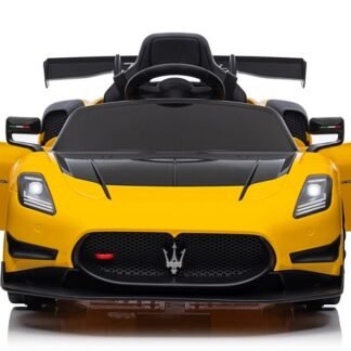 Maserati MC20 GT2, 12V, 4 MOTORES, RC, ruedas goma, asiento cuero, amarillo INDA578-RA-QLS-8601